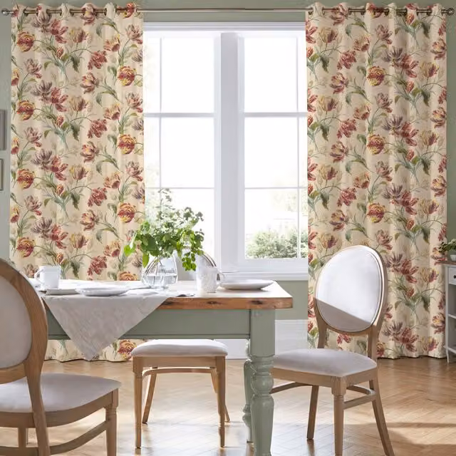Laura Ashley Gosford Made To Measure Blackout Eyelet Curtains in Cranberry Red