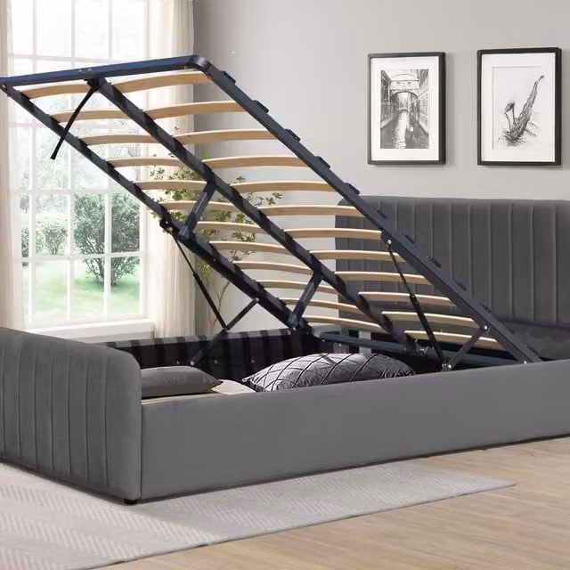 Comfy Living Gas Lift Ottoman Bedframe in Dark Grey Brushed Velvet, W/D/H: 180 x 200 cm