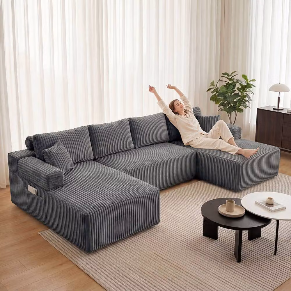 Levede Modular U-Shaped 3 Seater Sectional Sofa Bed in Grey with Reversible Foam Cushions and Sleeping Function – 2