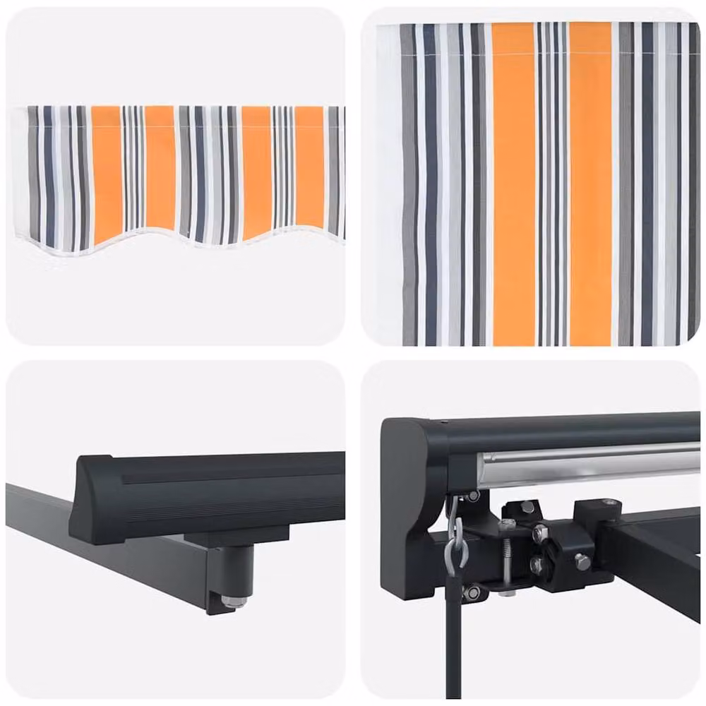 Berkfield Home Manual Retractable Folding Arm Awning in Blue, Orange and Multicolour, W: 300 cm, D: 250 cm – 4
