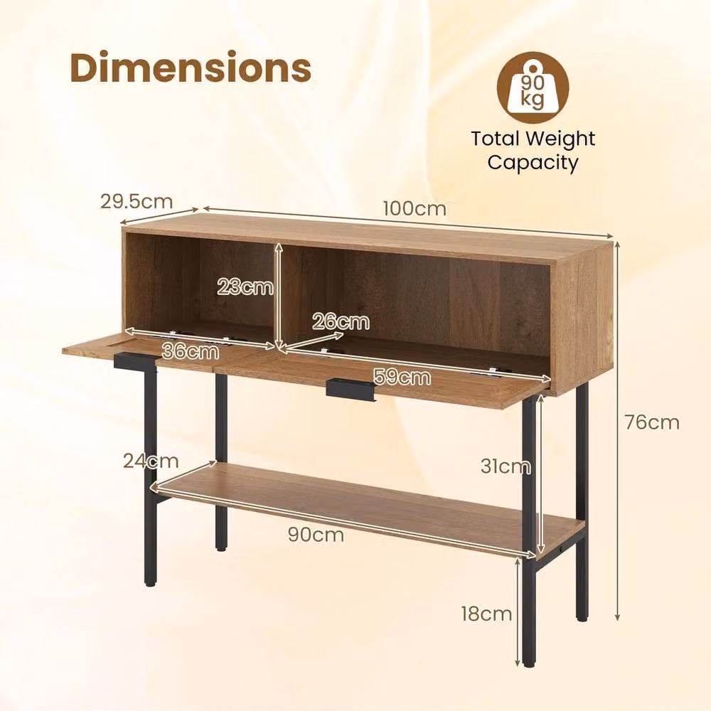 VOGREX Brown Rattan Boho Console Table with Flip Doors for Hallways – 2