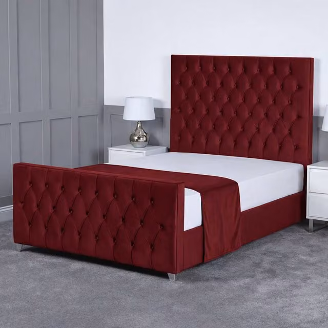 Living Comfort Bedz Vertex Upholstered Velvet Gas Lift Storage Bed in Red, W/D/H: 140 x 200 cm – 1