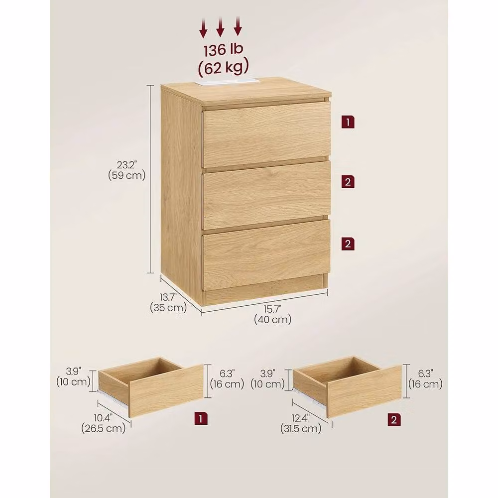 FORGEVIO Modern Bedside Side Table with Drawer and Built-In Power Strip in Light Oak – 2