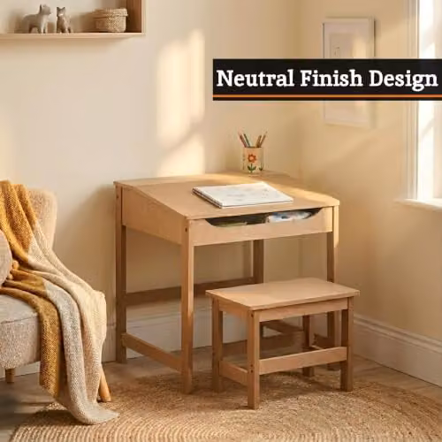 Premier Housewares Childrens Desk and Stool Set in Sand and Brown – 3