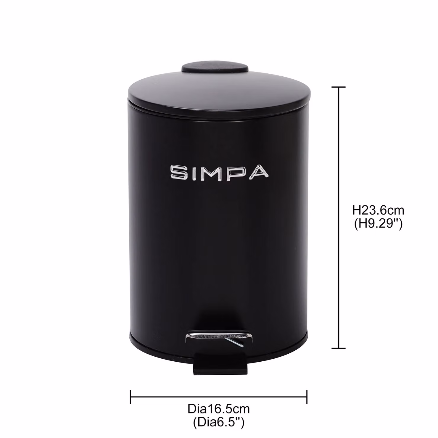Simpa 3L Slim Soft-Closing Pedal Dustbin in Black with Removable Inner Bucket and Stainless Steel Finish – 3