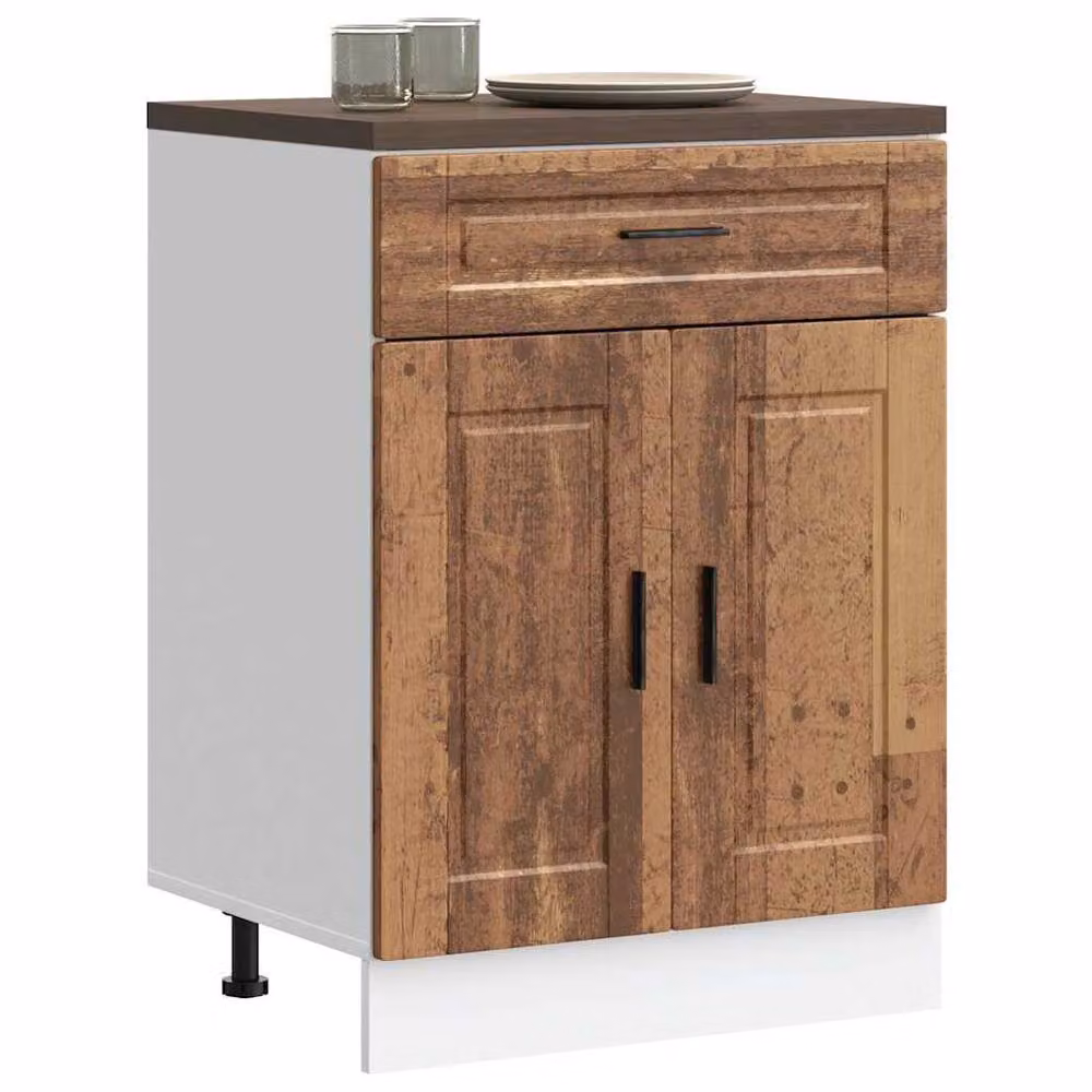 Berkfield Home Porto Kitchen Base Cabinet in Brown Old Wood Engineered Wood, H 81.5 x W 60.0 x D 46.0 cm – 2