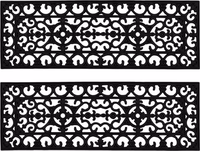 JVL Lexi Black Rubber Step Mats, Pack of 2