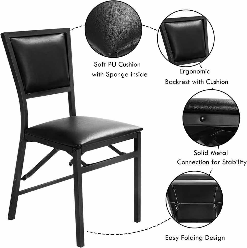 Costway Set of 2 Black Padded Folding Counter Height Dining Chairs with Metal Frame and Synthetic Leather Upholstery – 3