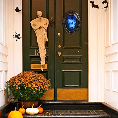 TRIXES Black and Gold Haunted Halloween Rectangular Mirror with Motion and Sound Sensors and LED Light – 3