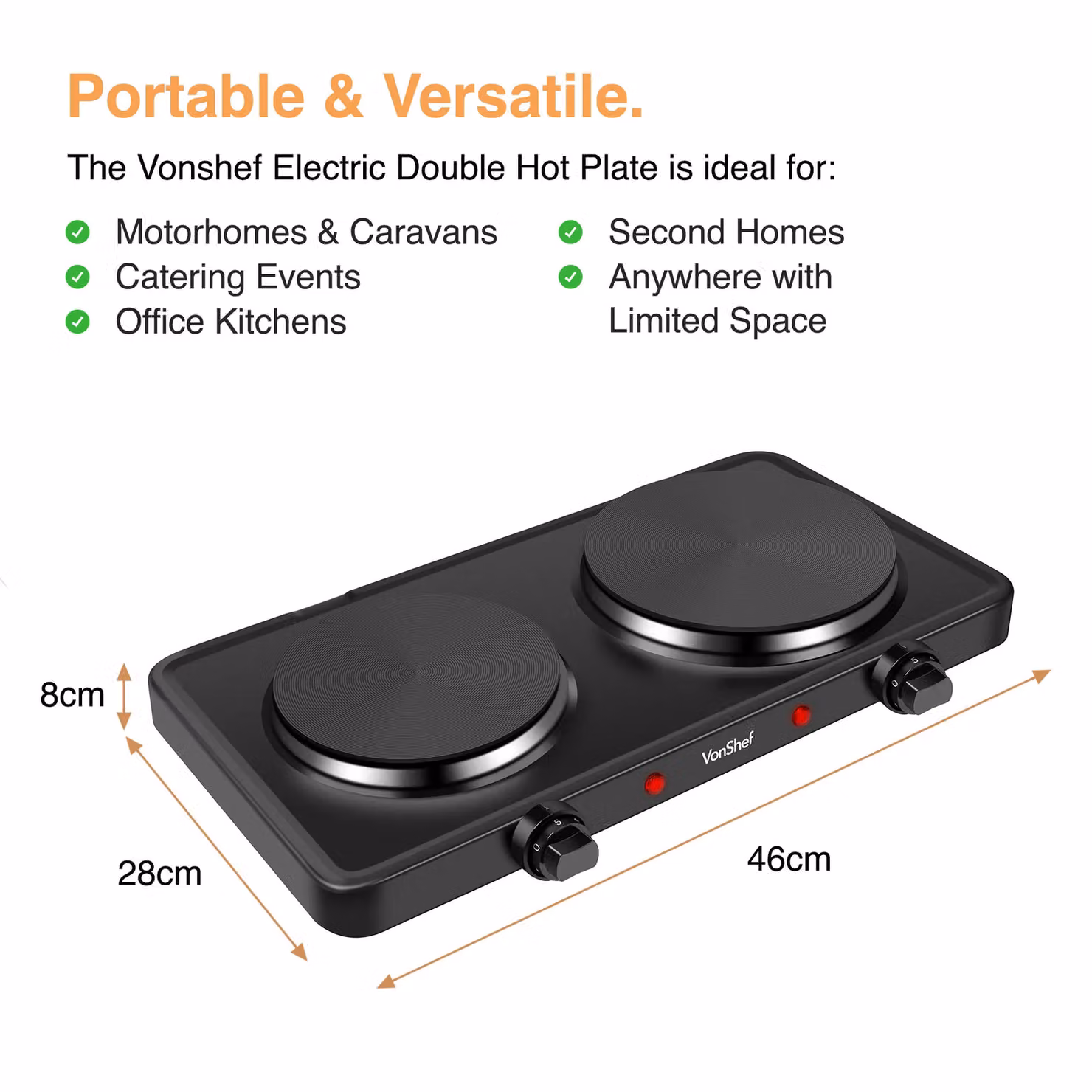 VonShef Electric Double Hot Plate in Black – 6