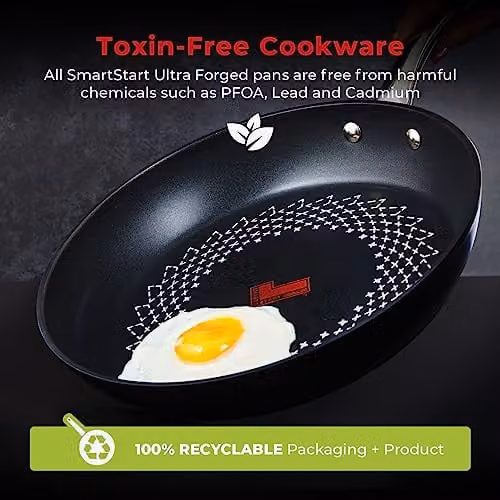 Tower T900302 SmartStart Ultra Forged 30cm Aluminium Non-Stick Frying Pan, Black, Induction Compatible and Oven Safe – 4