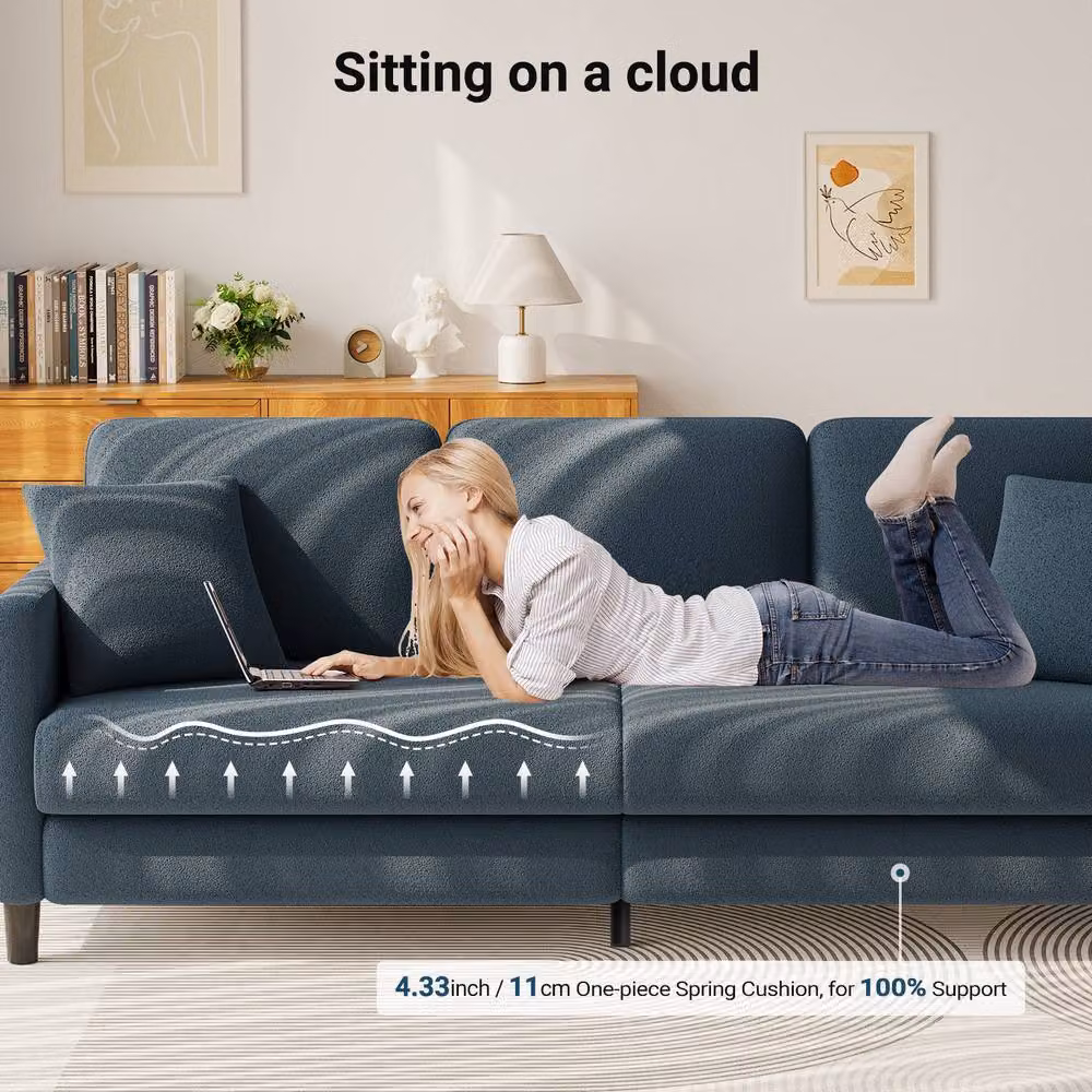 Dprodo Modern Teddy Fabric 3-Seater Sofa in Blue, Width: 210 cm – 2
