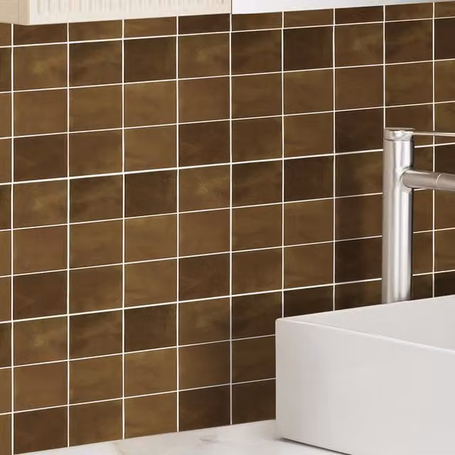 Lifeideas Set of 10 Self-Adhesive Geometric Nine-Grid Wall Stickers in Brown Plastic