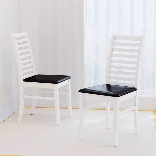 Costway Set of 2 White PU Leather Upholstered Wooden Armless Dining Chairs – 1