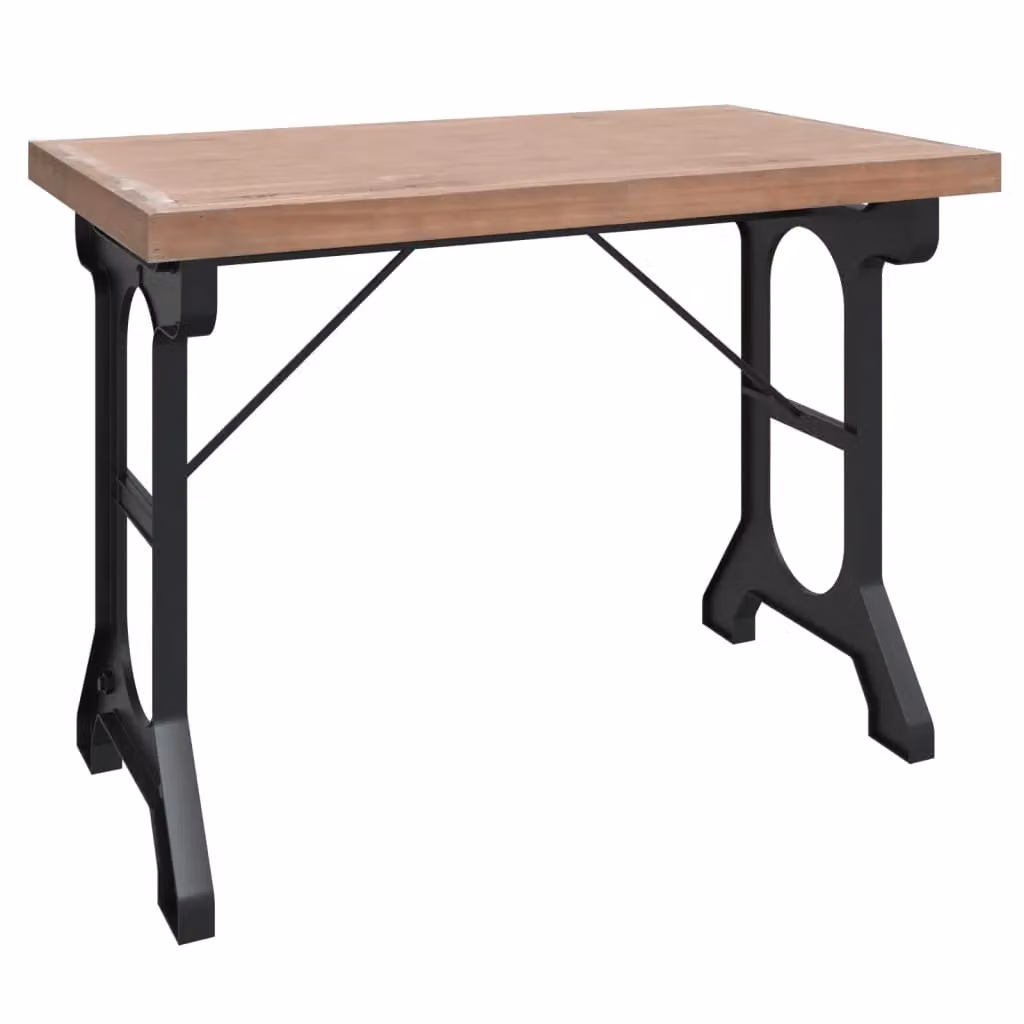 Berkfield Home Industrial Rectangular Dining Table in Brown with Solid Wood and Metal, W/D/H: 110 x 65 x 82 cm – 2