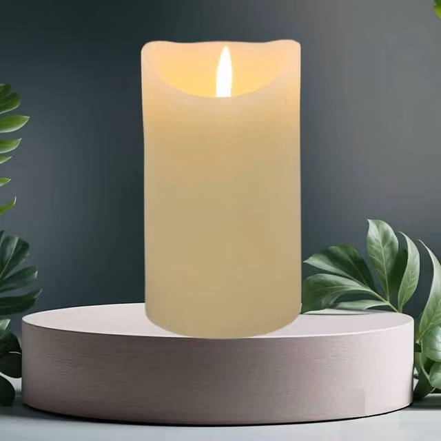 Flickabrights Premier Decorations Flameless LED Battery Pillar Candle with Flicker Effect and Timer, Cream, Height: 18 cm