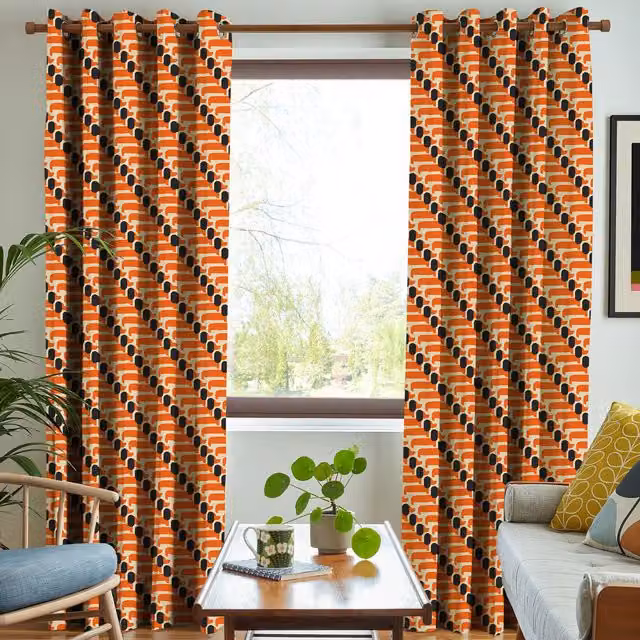 Orla Kiely Dog Show Made to Measure Blackout Eyelet Curtain in Orange Cotton