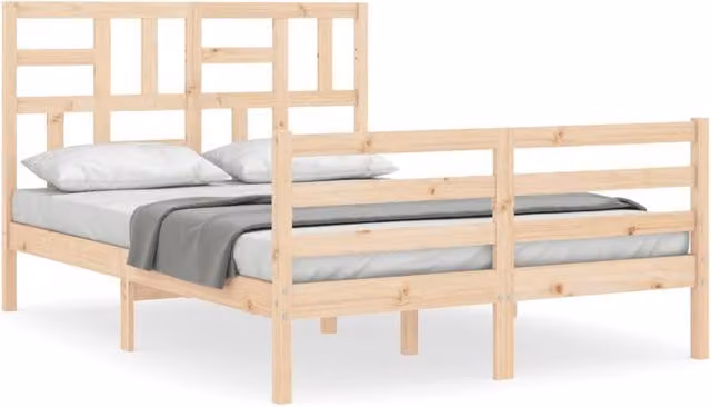 Berkfield Home Solid Wood Bed Frame with Headboard in Natural Pine, 140 x 200 cm