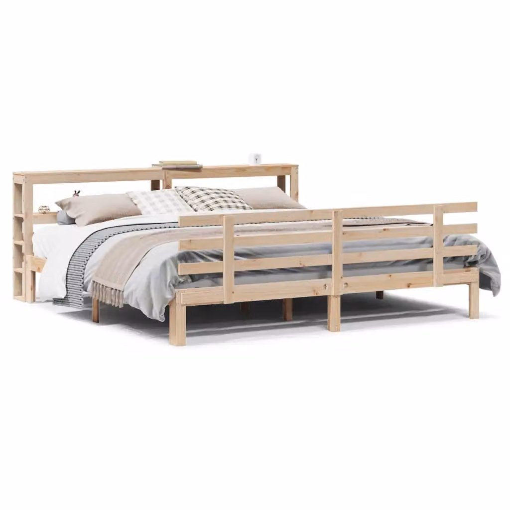 Berkfield Home Super King Bed Frame with Headboard and Side Compartments in Brown Solid Pine Wood, W/D/H: 180 x 200 cm – 2