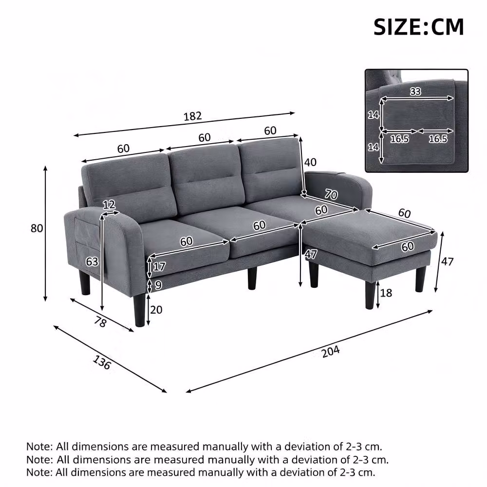 FENCHILIN Modular L-Shaped Sectional Sofa with Matching Ottoman in Grey Fabric – 5