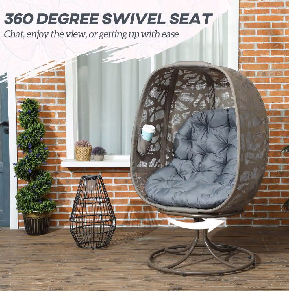 STILVORA Grey Swivel Egg Chair with Cushions and Steel Frame – 4