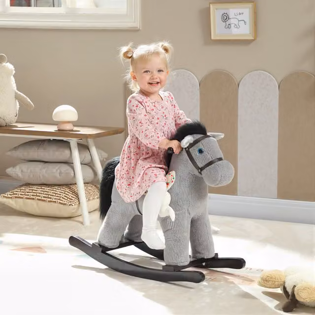 AIYAPLAY Baby Rocking Horse with Handle Grip and Sound in Grey