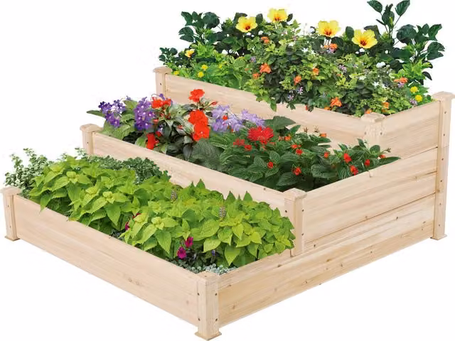 Yaheetech 3 Tier Wooden Raised Garden Bed for Flowers and Vegetables in Beige and Yellow