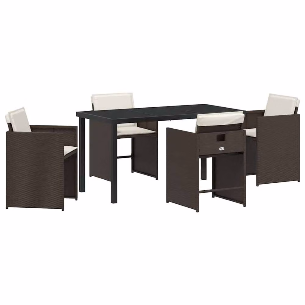 Berkfield Home 5 Piece Brown Poly Rattan Garden Dining Set with Steel and Glass Details – 2
