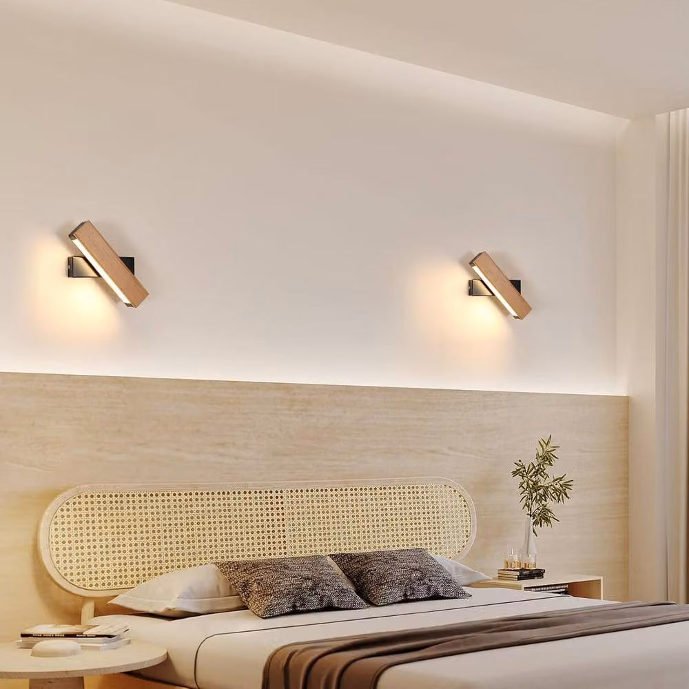COMELY Black and Wood Scandinavian LED Indoor Wall Lights with 360 Degree Rotatable Adjustable Design – 2