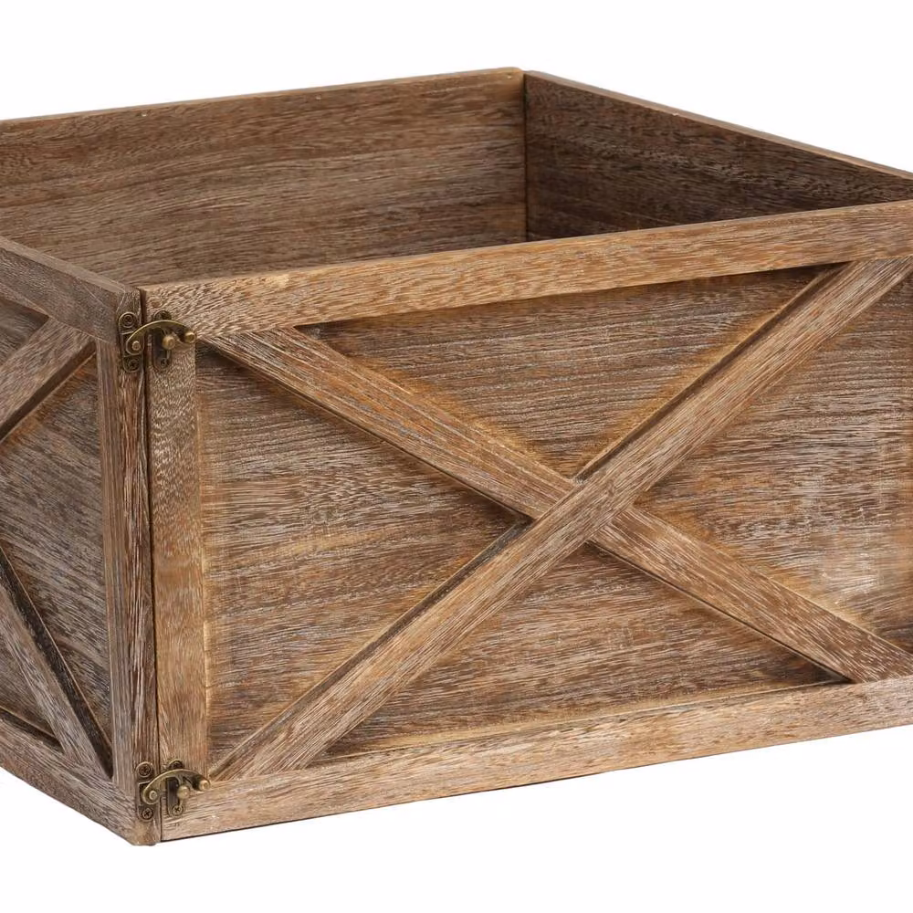 Shatchi Foldable Wooden Christmas Tree Skirt Box in Brown and White, W/D/H: 45 x 43 x 25 cm – 9