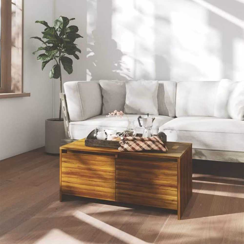 Berkfield Home Modern Rectangular Coffee Table in Brown Oak, W/D/H: 90 x 50 x 41.5 cm – 1