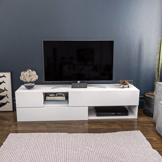 Decorotika Sunny Modern White TV Stand with Geometric Design