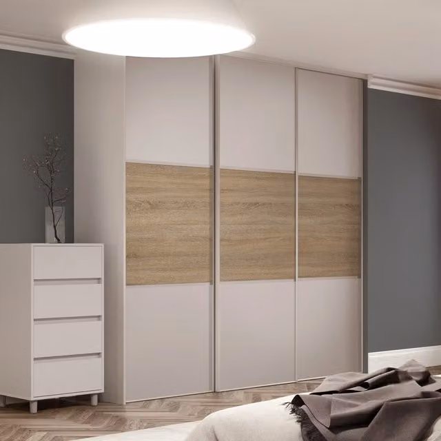 Spacepro Classic 3 Panel Sliding Wardrobe Door Kit in Cashmere and Oak