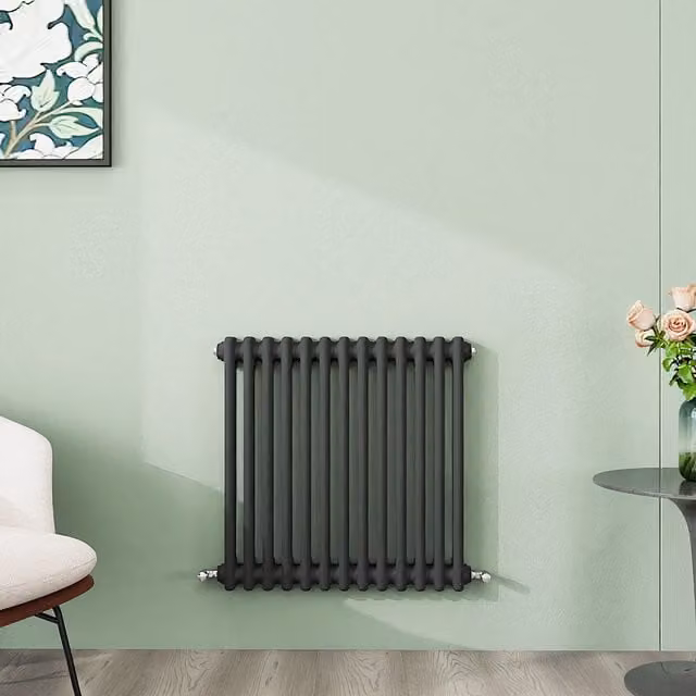 AicaBathroom Horizontal Traditional Cast Iron Style 2 Column Steel Radiator in Anthracite, W/D/H: 60.5 x 60 x 60.5 cm