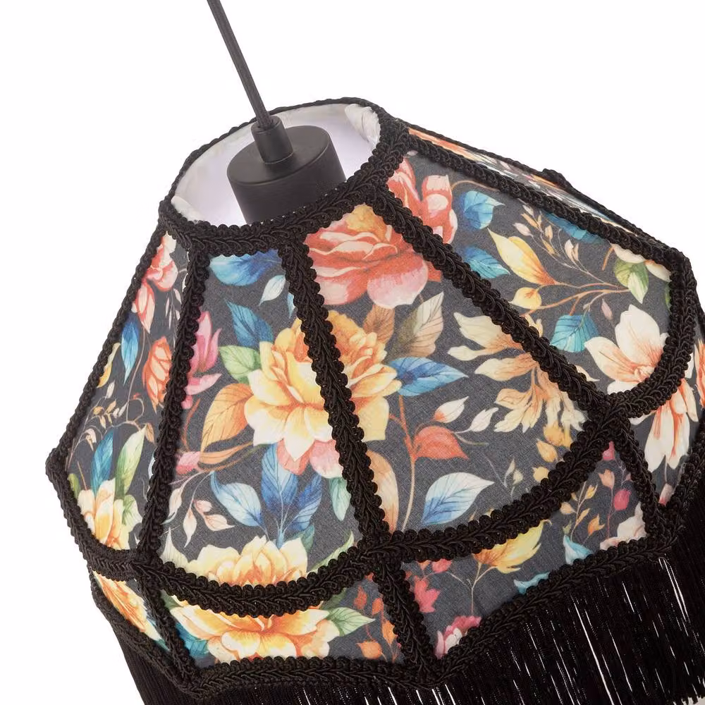 Happy Homewares Black Victorian Empire Lamp Shade with Multi Colour Floral Design, Diameter: 30 cm – 3