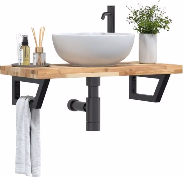 Berkfield Home Wall Mounted Basin Shelf in Brown Acacia Wood and Steel