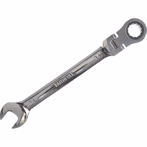 Faithfull 14mm Flex Head Ratchet Combination Spanner in Silver Chrome Vanadium