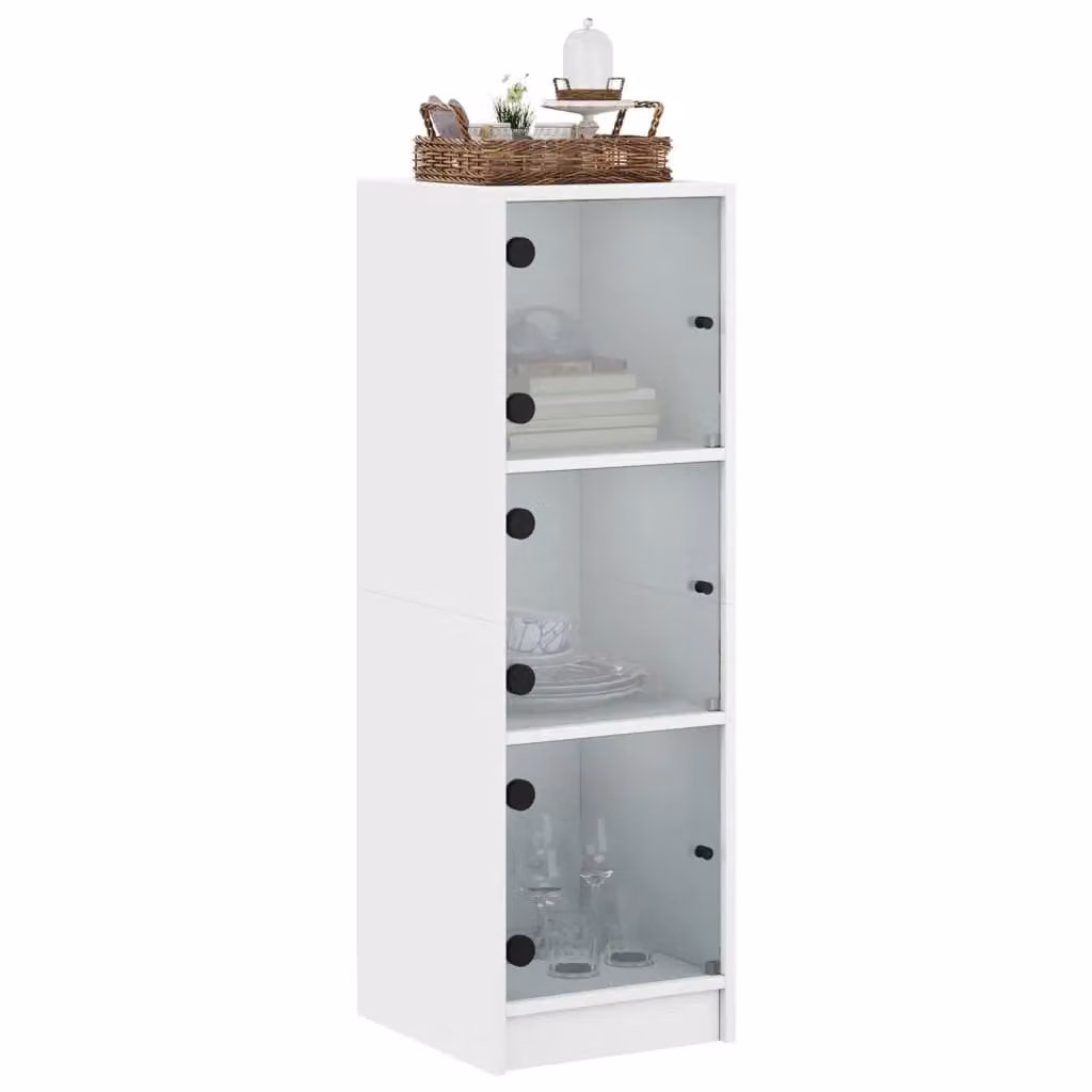 Berkfield Home Modern Highboard with Glass Doors in White, W/D/H: 35 x 37 x 109 cm – 2