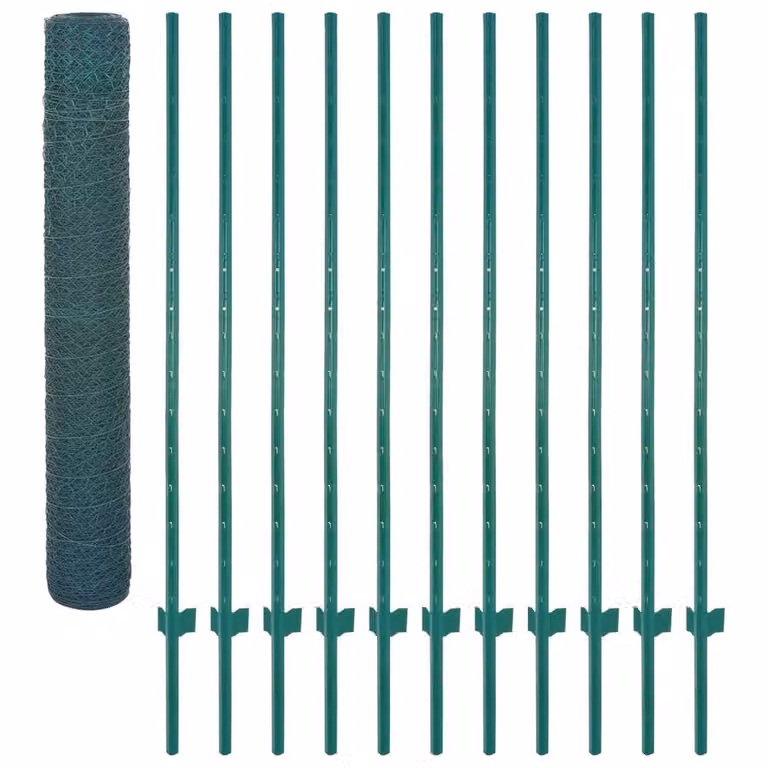 Berkfield Home Green PVC-Coated Steel Wire Mesh Fence with Posts, 25 x 2 m