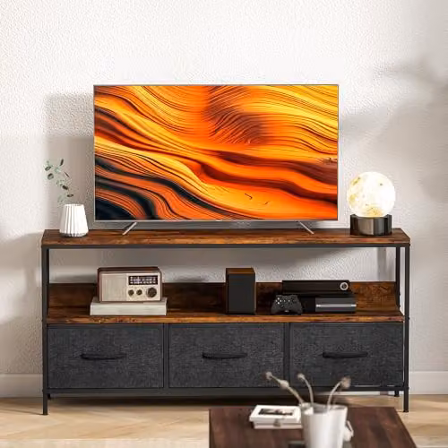HOMCOM Industrial TV Cabinet in Brown with 3 Foldable Linen Drawers, W/D/H: 120 x 29 x 56 cm – 7