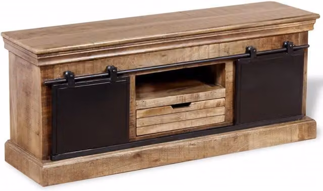 Berkfield Home Industrial TV Cabinet in Brown and Multicolour Solid Mango Wood with 2 Sliding Doors, W/D/H: 110 x 30 x 45 cm