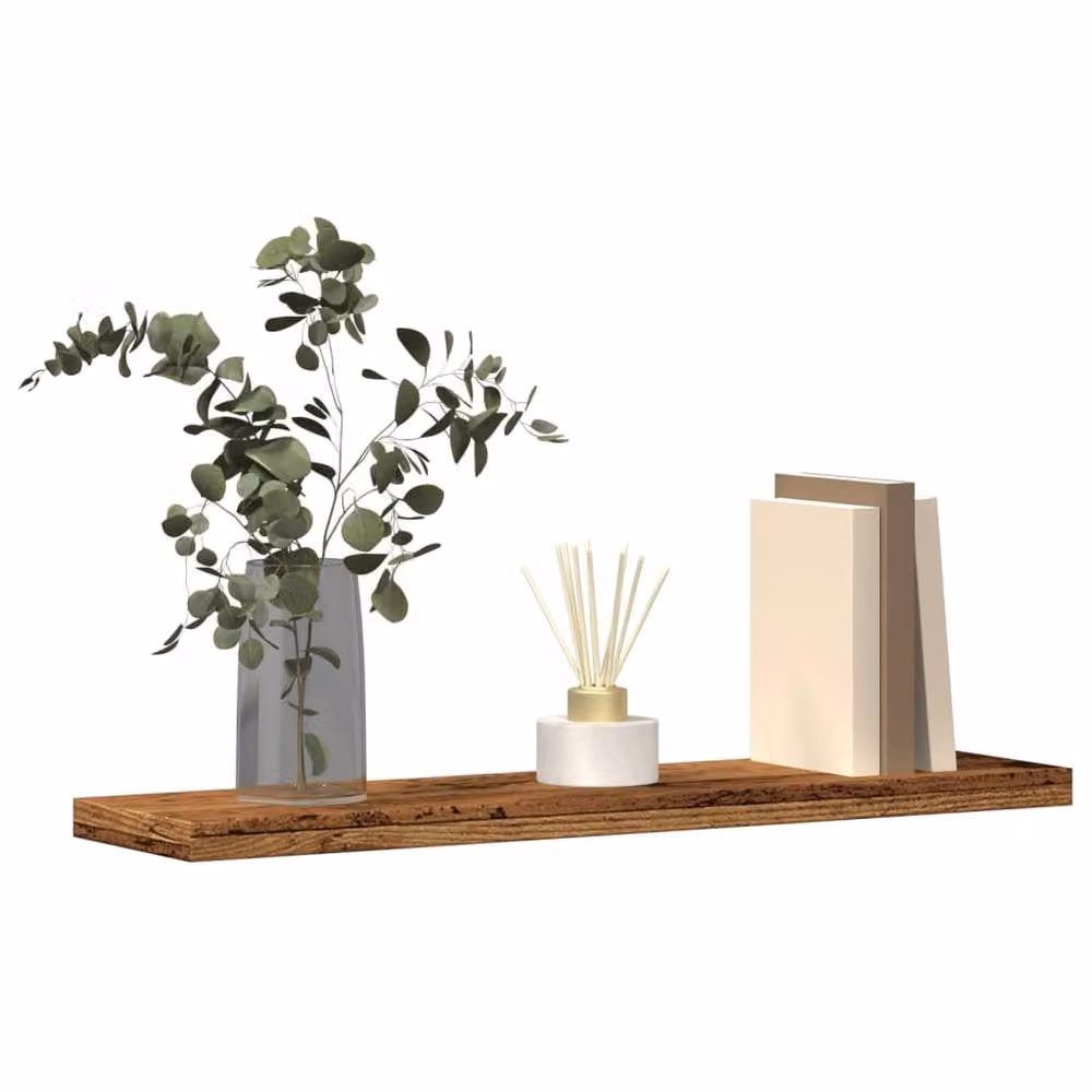 Berkfield Home Set of 4 Wall Mounted Shelves in Brown Old Wood, W: 40 cm, D: 20 cm, H: 1.5 cm – 2