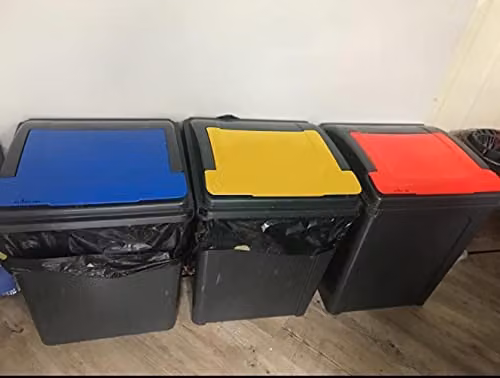 Wham Recycle It Set of 3 Flip Lid Plastic Bins, 50 Litre, Red, Grey, Green and Yellow – 7
