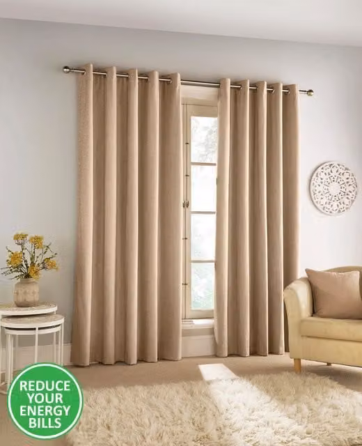Enhanced Living Sand Blackout Eyelet Curtains, Thermal Insulating and Sound Dampening, Width: 168 cm, Height: 183 cm