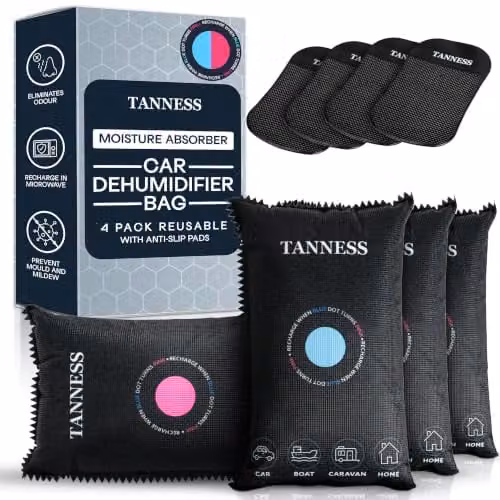 Tanness Reusable Car Dehumidifier Bag with Moisture Indicator, Black, 4 Pack x 400g – 1