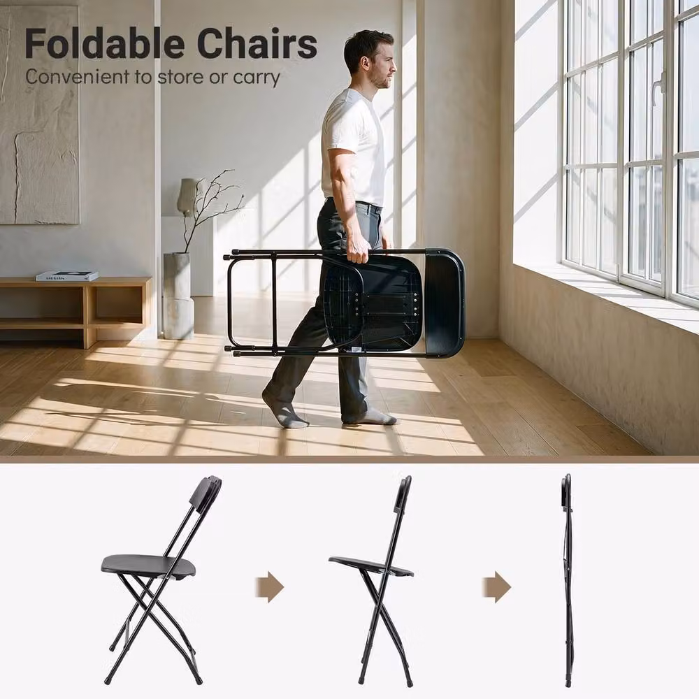 VOGREX Set of 4 Black Matt Folding PP Chairs with Metal Frame – 5