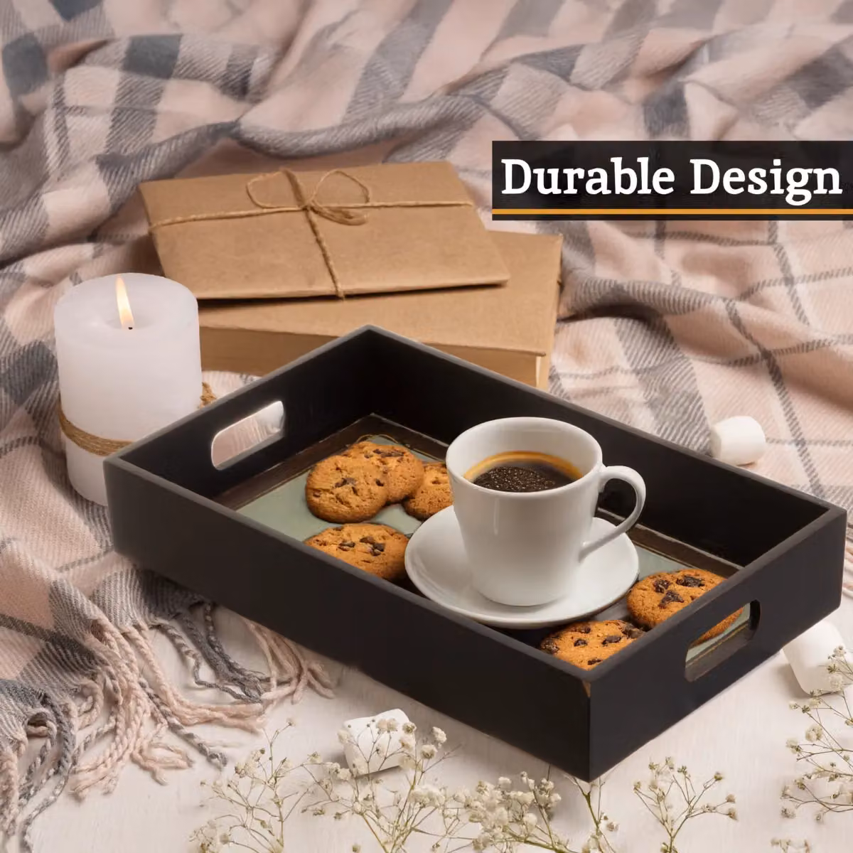 Orsina Set of Two Rectangular Wooden Trays with Handles, Multicolour and Black – 2