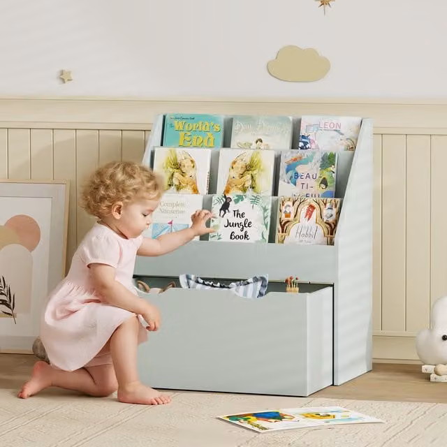 AIYAPLAY Kids Bookcase with 3 Tier Shelves and Drawer, Green