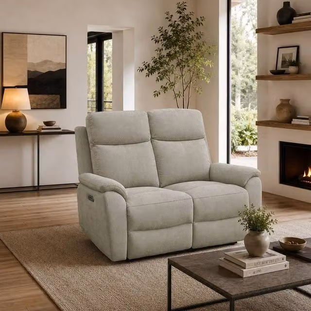 Aspire Richmond 2 Seater Power Recliner Sofa in Grey Chenille Fabric with USB Charging – 1
