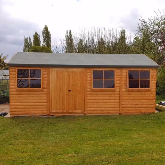 Shires Mammoth Loglap Shiplap Garden Shed with Double Doors and Two Opening Windows in Brown, W: 7.31 m, D: 3.66 m